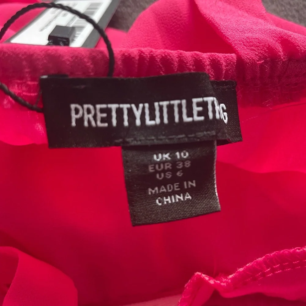 NWT PrettyLittleThing Hot Pink Draped Elegant Draped Midi Dress US 6 - Picture 9 of 10